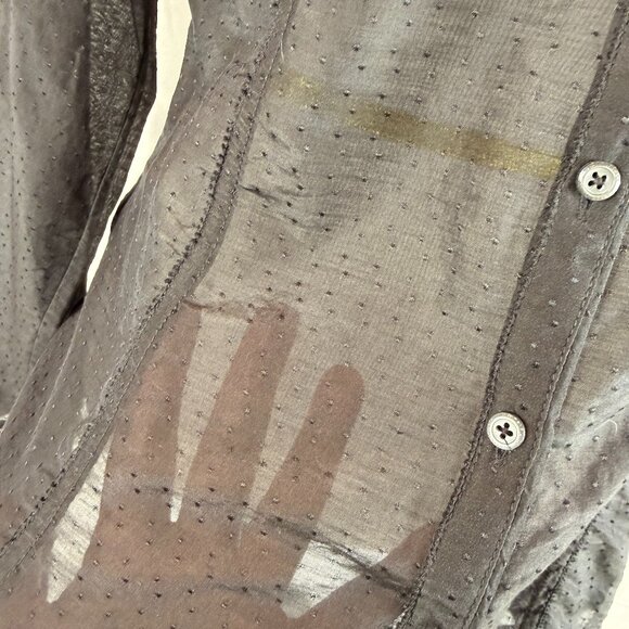 White House Black Market Women's Long Sleeve Button Down Sheer Top | Black | 4 - Picture 7 of 10